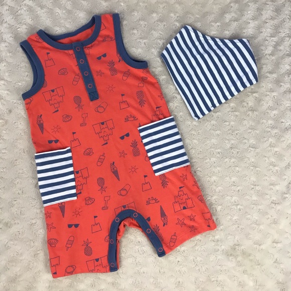 Cat & Jack Other - Cat & Jack Summer Romper & Bandana Bib 18M